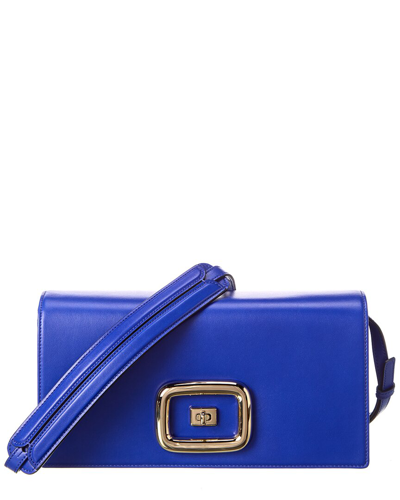 Shop Roger Vivier Viv' Choc Leather Shoulder Bag In Blue