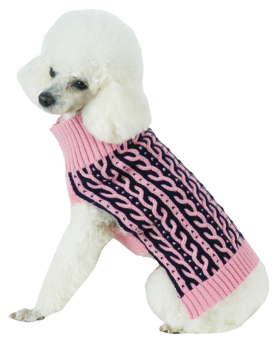 Shop Pet Life 'harmonious' Dual Color Weaved Heavy Cable Knitted Fashion Designer Dog Sweater In Pink