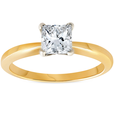 Pompeii3 1ct Princess Cut Diamond Solitaire 14k Yellow Gold Engagement Ring In Silver