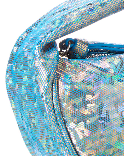 Shop By Far Baby Cush Hologram Leather Hobo Bag In Blue