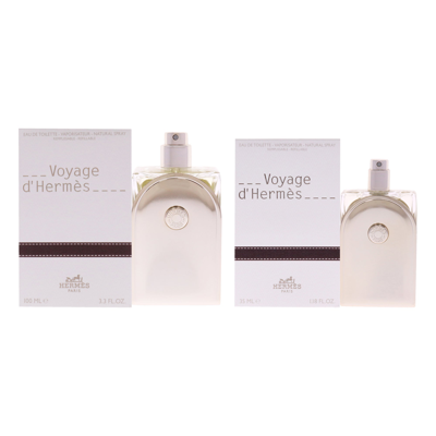 Shop Hermes Voyage D Kit By  For Unisex - 2 Pc Kit 3.3oz Edt Spray (refillable), 1.18oz Edt Spray (r In White