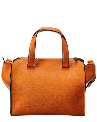 Shop Valextra Passepartout Medium Leather Tote In Orange