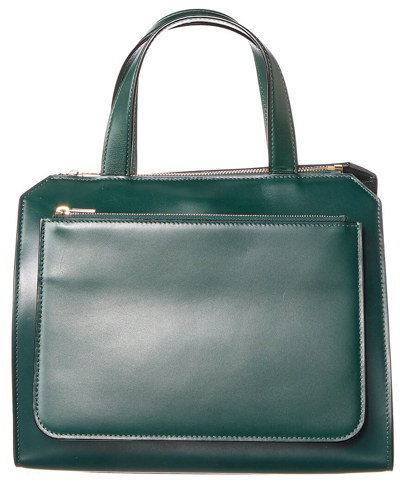 Shop Valextra Passepartout Medium Leather Tote In Green