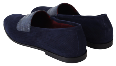 Shop Dolce & Gabbana Suede Caiman Loafers Slippers Men's Shoes In Blue