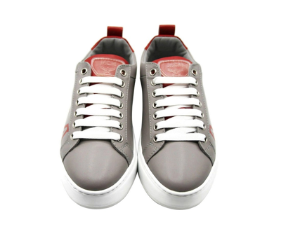 Shop Mcm Women's Leather With  Trim And Logo Low Top Sneaker In Grey