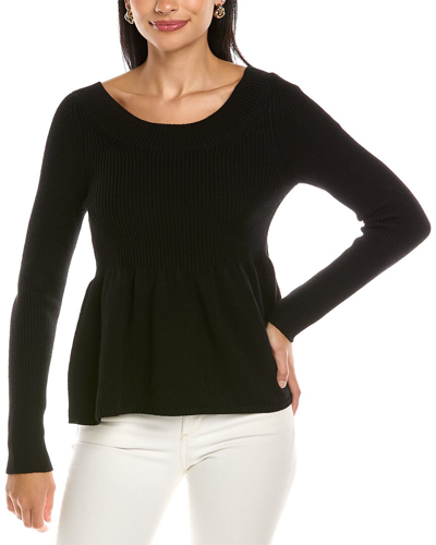 Shop Rebecca Taylor Peplum Wool Pullover In Black