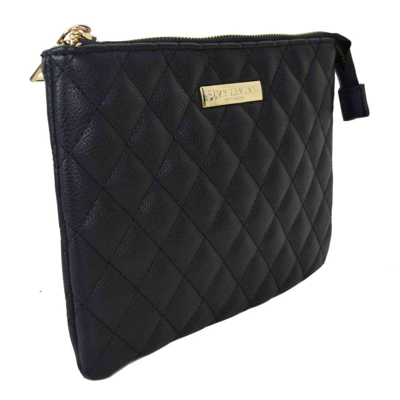 Suzy Levian Small Faux Leather Quilted Clutch Handbag In Black