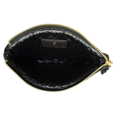 Suzy Levian Small Faux Leather Quilted Clutch Handbag In Black