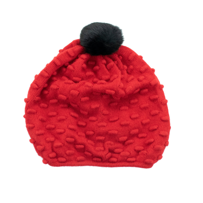 Shop Portolano Stitched Hat With Rabbit Fur Pom In Red