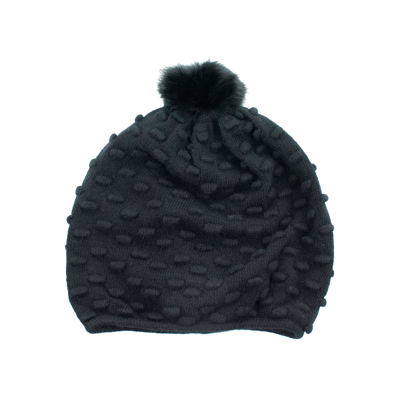 Shop Portolano Stitched Hat With Rabbit Fur Pom In Black