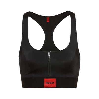 Shop Hugo Boss - Racerback Zip Up Bikini Top With Red Logo Label In Black