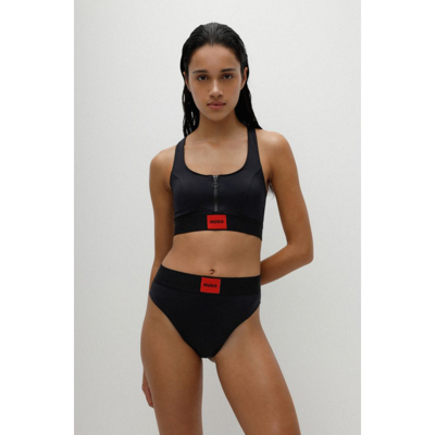 Shop Hugo Boss - Racerback Zip Up Bikini Top With Red Logo Label In Black