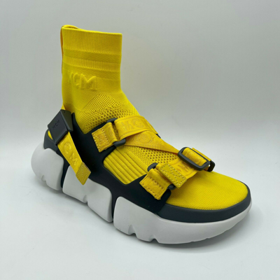 Shop Mcm Women's Fabric Hi Top Sneaker W/straps In Yellow