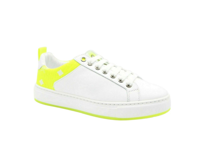Shop Mcm Women's Leather Neon  Logo Trim Low Top Sneaker In White