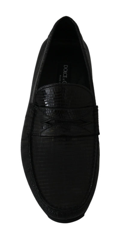 Shop Dolce & Gabbana Lizard Leather Flat Loafers Men's Shoes In Black