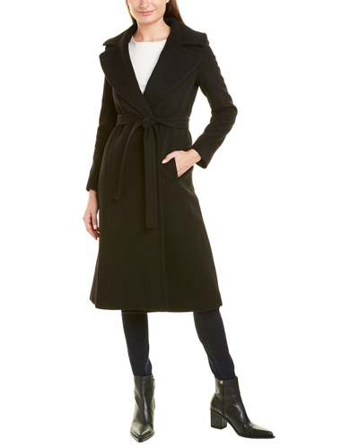 Shop Fleurette Long Wool Wrap Coat In Black