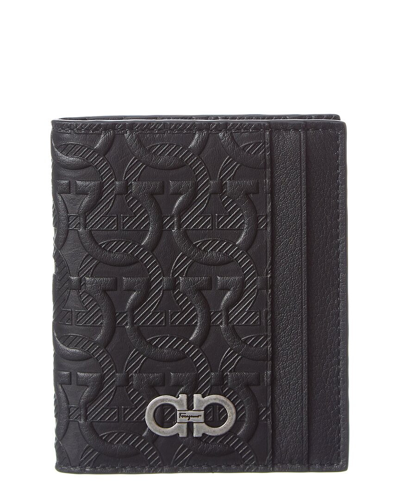 Shop Ferragamo Salvatore  Gancini Leather Card Holder In Black