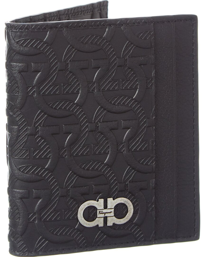 Shop Ferragamo Salvatore  Gancini Leather Card Holder In Black