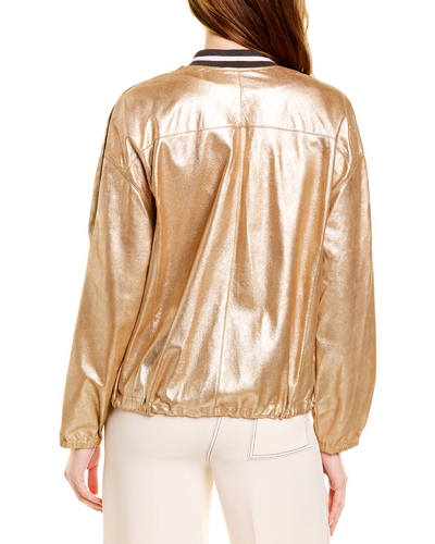 Shop Brunello Cucinelli Leather Jacket In Gold