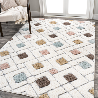 Shop Jonathan Y Astrid Retro Trellis High-low Multi/cream Area Rug In Beige