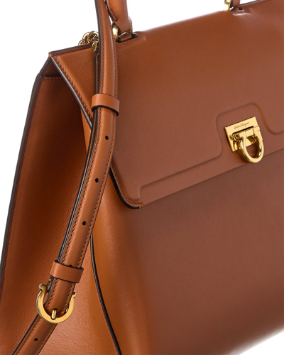 Shop Ferragamo Salvatore  Trifolio Leather Satchel In Brown