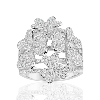 Suzy Levian Sterling Silver Cubic Zirconia Multi Flower Ring In White