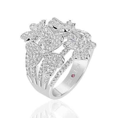 Suzy Levian Sterling Silver Cubic Zirconia Multi Flower Ring In White