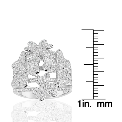Suzy Levian Sterling Silver Cubic Zirconia Multi Flower Ring In White
