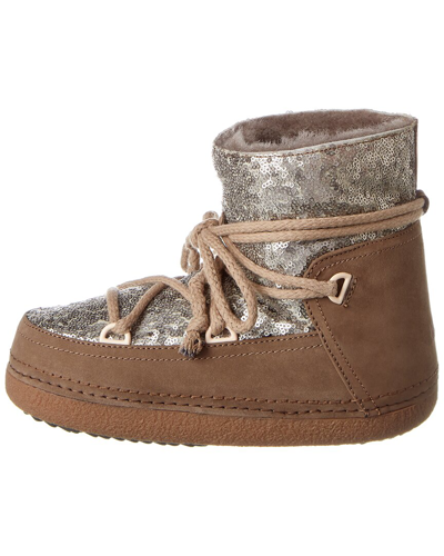 Shop Inuikii Sequin Leather Sneaker Boot In Beige