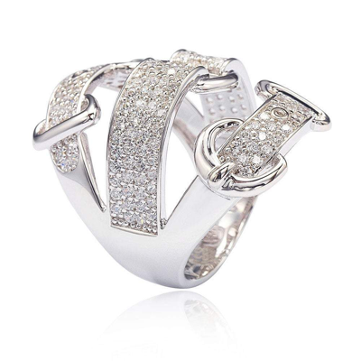 Suzy Levian Sterling Silver Cubic Zirconia White Buckle Ring