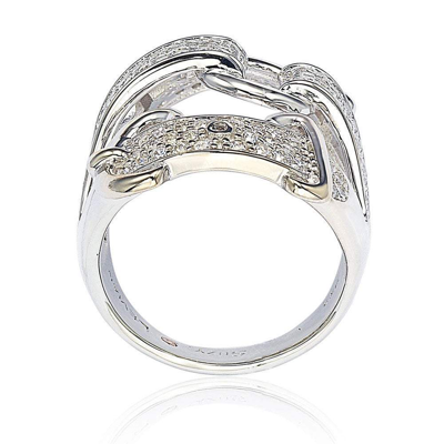 Suzy Levian Sterling Silver Cubic Zirconia White Buckle Ring
