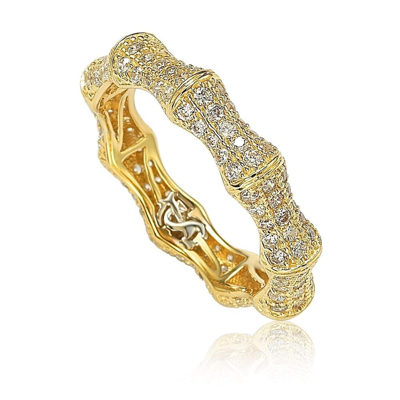 Suzy Levian 14k Gold Pave Cz Bamboo Shaped Stackable Eternity Band Ring In White