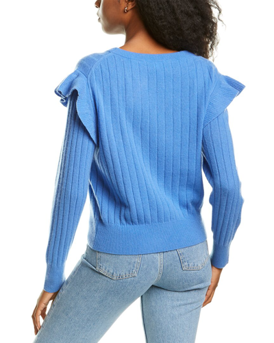 Shop White + Warren Flutter Sleeve Cashmere Sweater In Blue