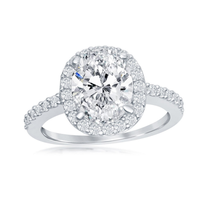 Simona Sterling Silver Large Oval Halo Cz Engagement Ring - Size 6