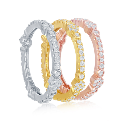 Shop Simona Sterling Silver Tri-color Cz Designed Eternity Triple Band Ring In White