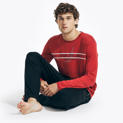 Shop Nautica Mens Graphic Long-sleeve Sleep T-shirt In Red