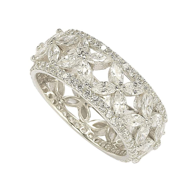 Suzy Levian Sterling Silver Cz Cutout Flower Ring In White