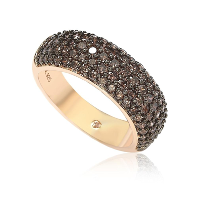 Suzy Levian Brown Cubic Zirconia In Rose Sterling Silver Thick Pave Band