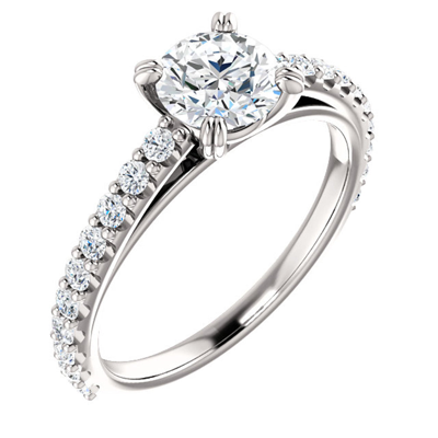 Pompeii3 1 Ct Round Diamond Engagement Ring 14k White Gold Prong Set Single Row In Silver