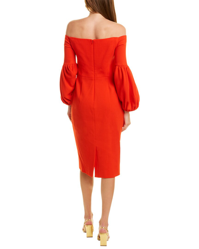Shop Lela Rose Off-the-shoulder Wool-blend Dress In Red