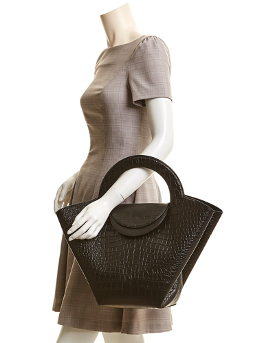 Shop Bottega Veneta Doll Croc-embossed Leather Tote In Black