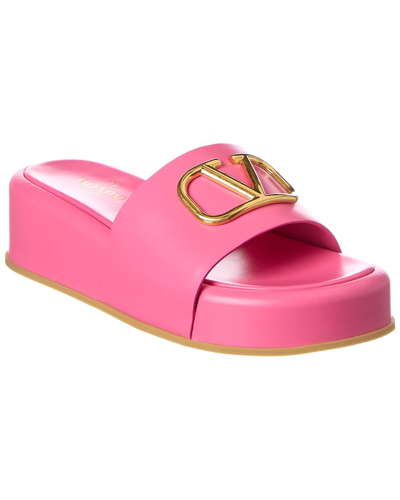 Shop Valentino Vlogo Leather Slide In Pink