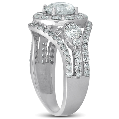 Pompeii3 2 Ct Halo Diamond Multi Row Engagement Ring 14k White Gold In Silver