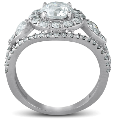 Pompeii3 2 Ct Halo Diamond Multi Row Engagement Ring 14k White Gold In Silver