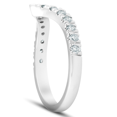Pompeii3 1/2 Ct Diamond Curved V Shape Contour Ring Womens Wedding Band 14k White Gold In White