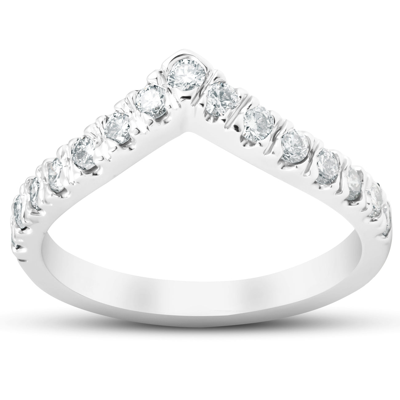Pompeii3 1/2 Ct Diamond Curved V Shape Contour Ring Womens Wedding Band 14k White Gold In White