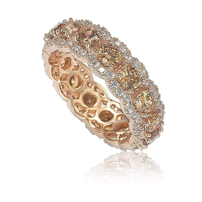 Shop Suzy Levian Rose Sterling Silver Round Cubic Zirconia Champagne And White Eternity Band