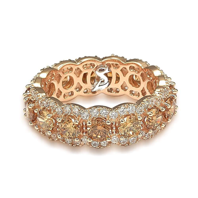 Shop Suzy Levian Rose Sterling Silver Round Cubic Zirconia Champagne And White Eternity Band