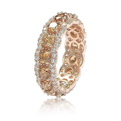 Shop Suzy Levian Rose Sterling Silver Round Cubic Zirconia Champagne And White Eternity Band