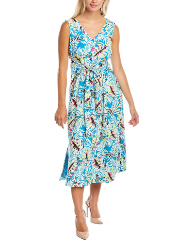 Shop Anne Klein Tropical Linen-blend Midi Dress In Multi